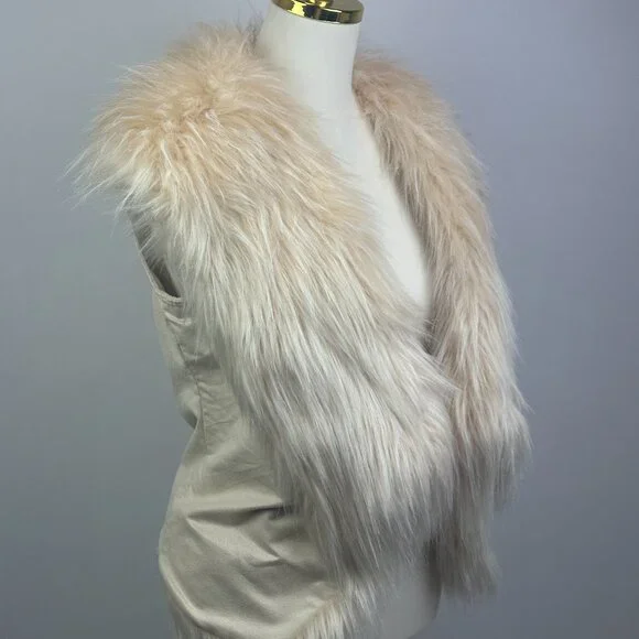 Simply Vera - Vera Wang - Front Stole Cream Faux Fur & Suede Vest - S/M - Picture 5 of 9